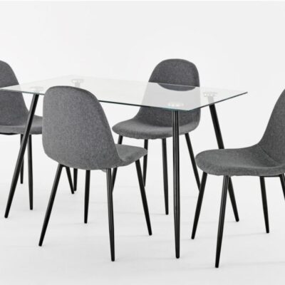 PARMA GLASS TABLE WITH 4 BARCELONA FABRIC CHAIRS