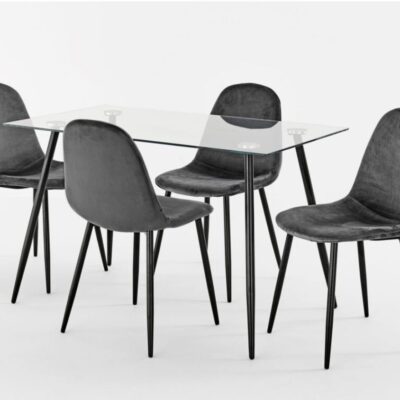 PARMA GLASS TABLE WITH 4 BARCELONA VELVET CHAIRS