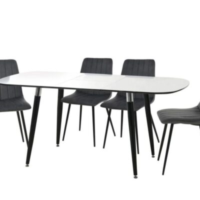 HARMONY EXTENDING TABLE WITH LIBERTY GREY WITH 4 VELVET CHAIRS