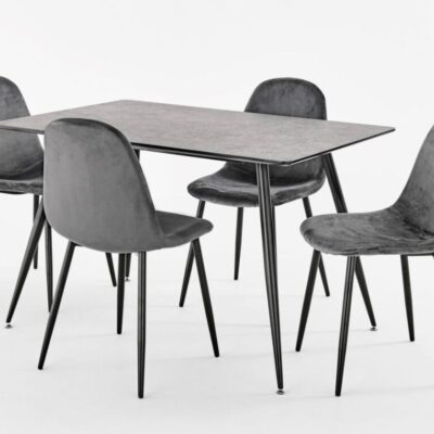 MIAMI CONCRETE FIXED TOP TABLE WITH 4 BARCELONA VELVET CHAIRS